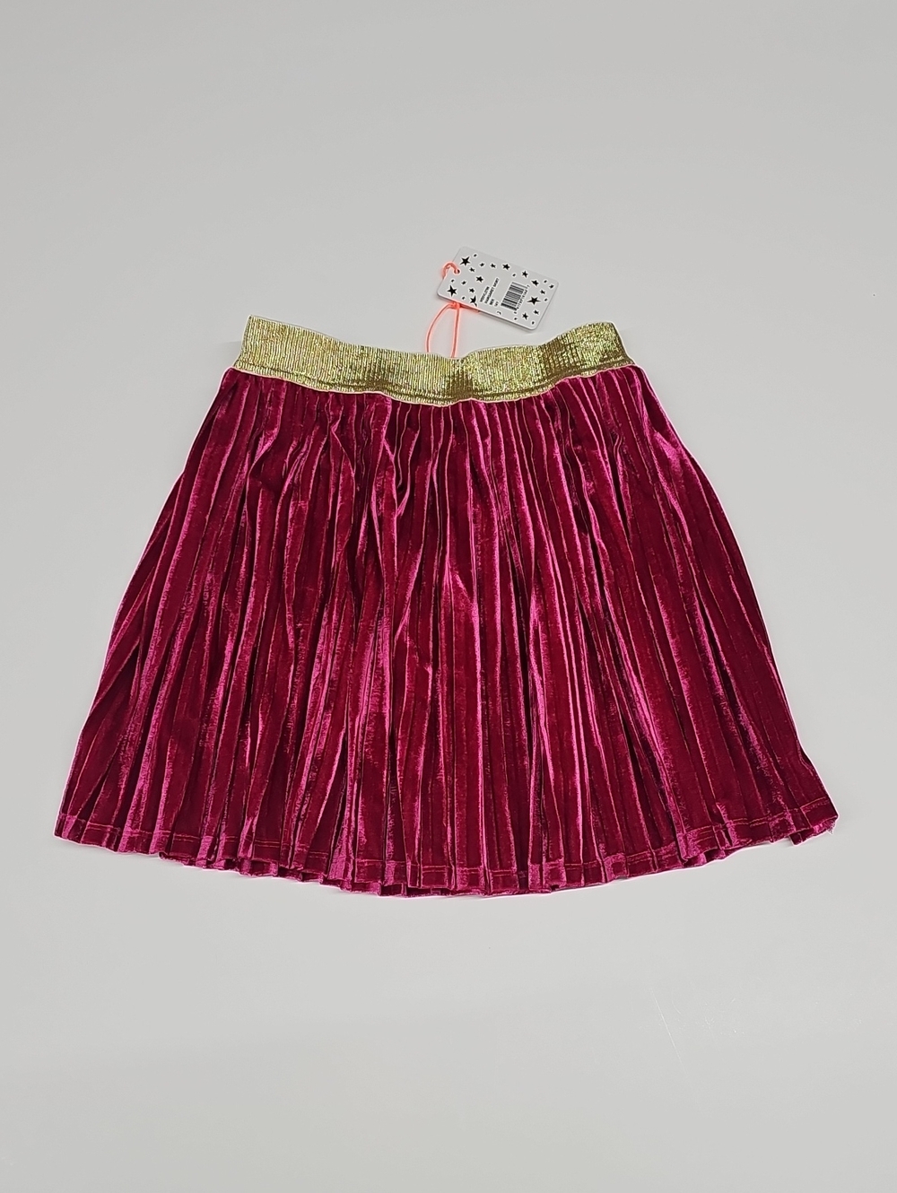 Egg New York Pleated Velvet Skirt with Glitter Waistband - Pink Size 14Y
